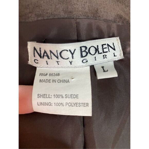 L, Nancy Bolen City Girl Boho suede knee length coat with whip stitch detail. - Picture 8 of 10